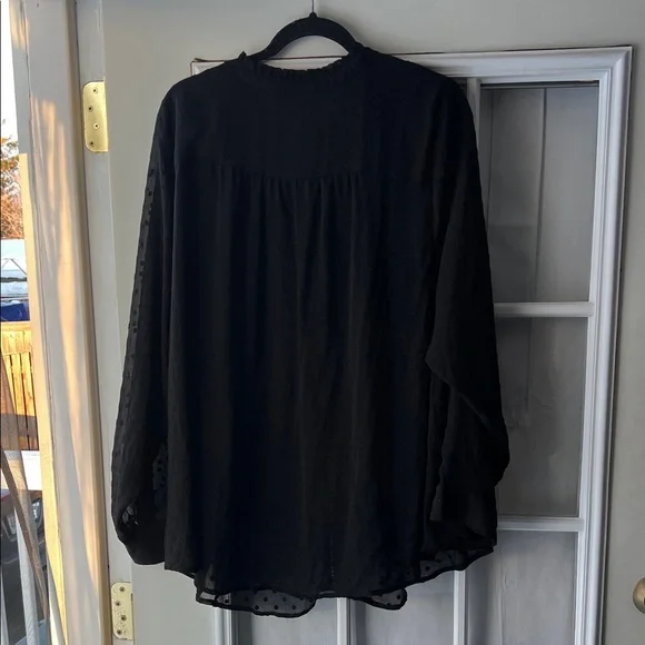 Torrid Black Chiffon Clip Dot Contrasting Eyelet Buttonup Top 4X EUC Whimsygoth - Picture 3 of 10